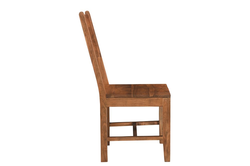 Set of Two Brown Solid Wood Open Back Dining Side Chairs