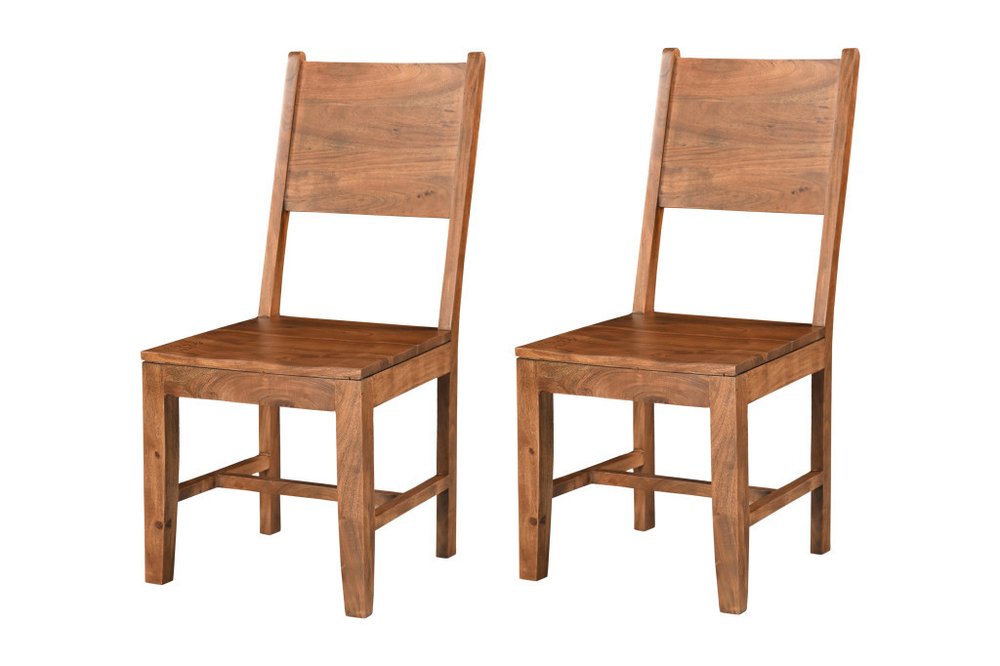 Set of Two Brown Solid Wood Open Back Dining Side Chairs