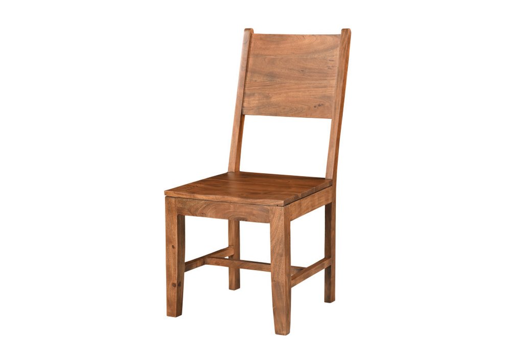 Set of Two Brown Solid Wood Open Back Dining Side Chairs