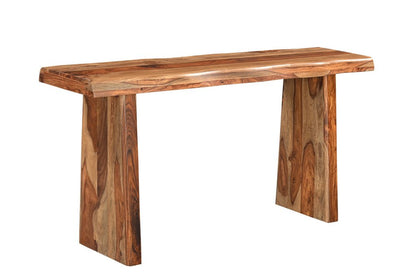 60" Brown Solid Wood Double Pedestal Live Edge Console Table