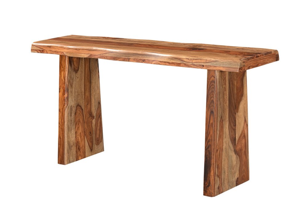 60" Brown Solid Wood Double Pedestal Live Edge Console Table