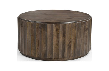 36" Brown Solid Wood Round Drum Coffee Table