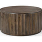 36" Brown Solid Wood Round Drum Coffee Table