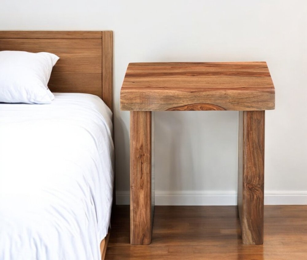 23" Brown Solid Wood Square Live Edge End Table