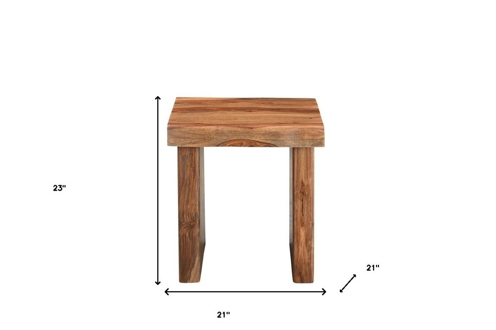 23" Brown Solid Wood Square Live Edge End Table