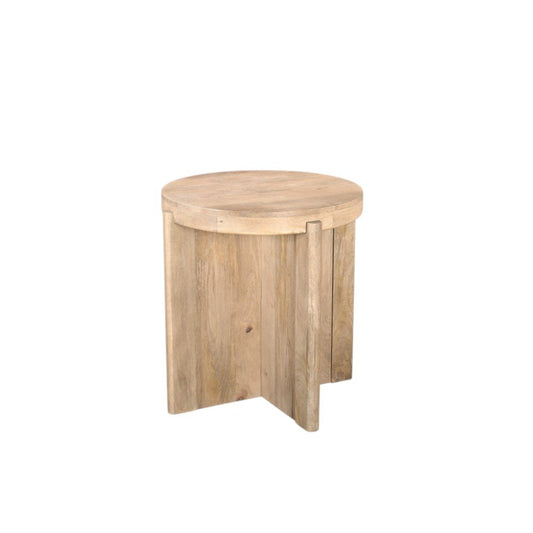 24" Natural Solid Wood Round Cross Leg End Table