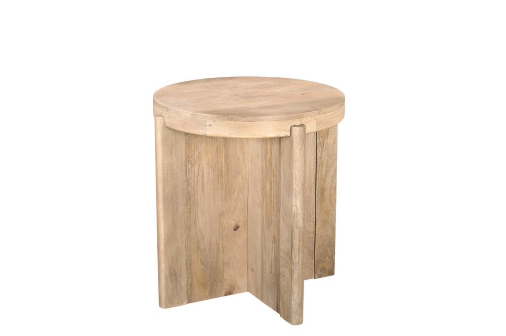 24" Natural Solid Wood Round Cross Leg End Table