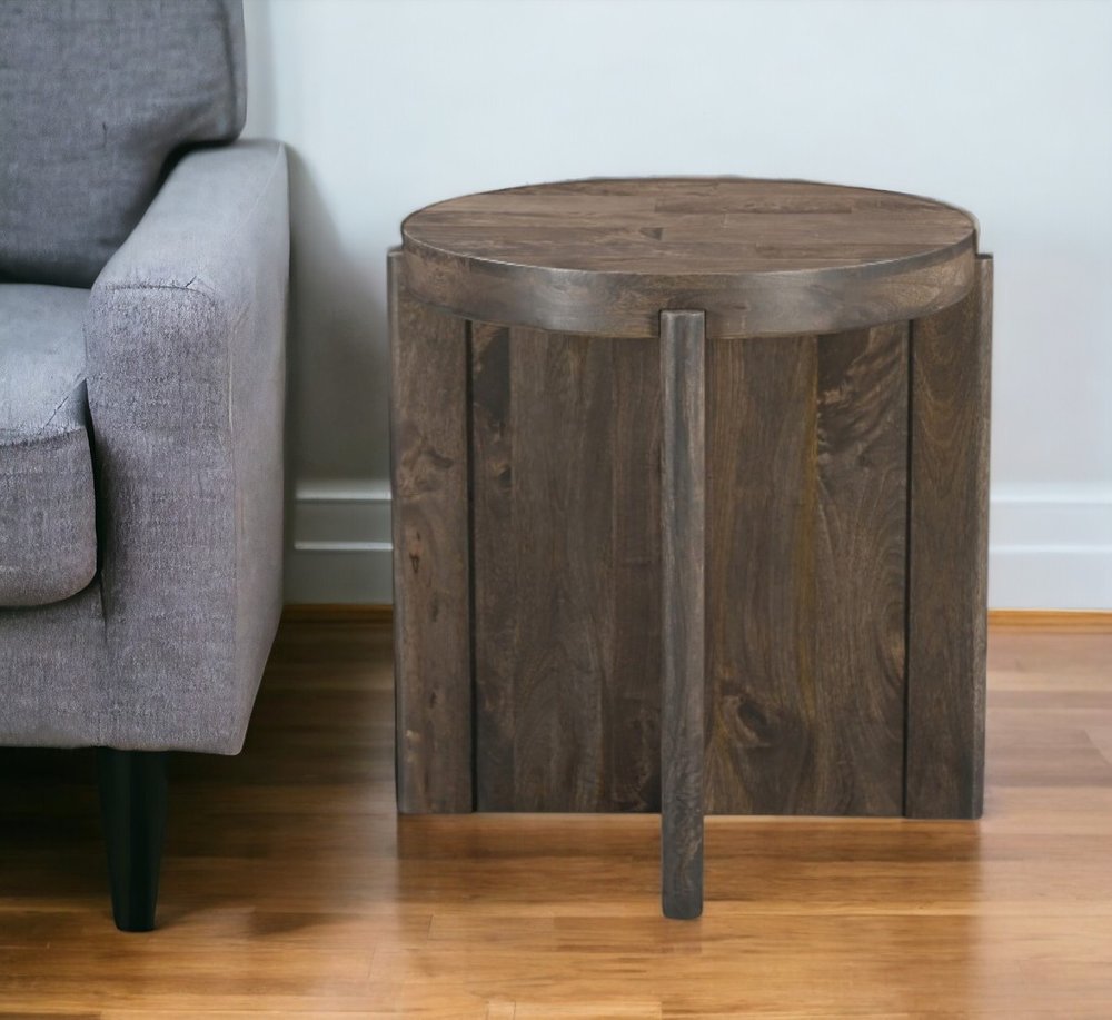 24" Brown Solid Wood Round Cross Leg End Table