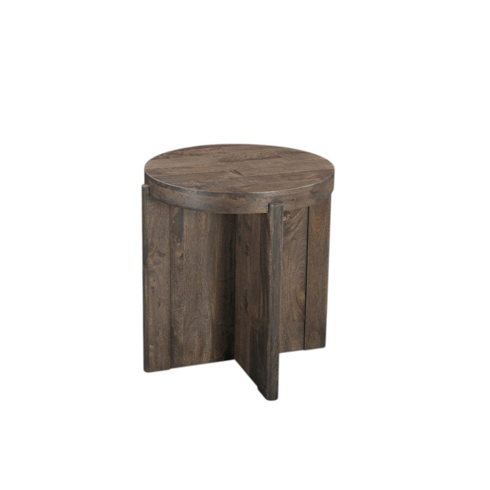 24" Brown Solid Wood Round Cross Leg End Table