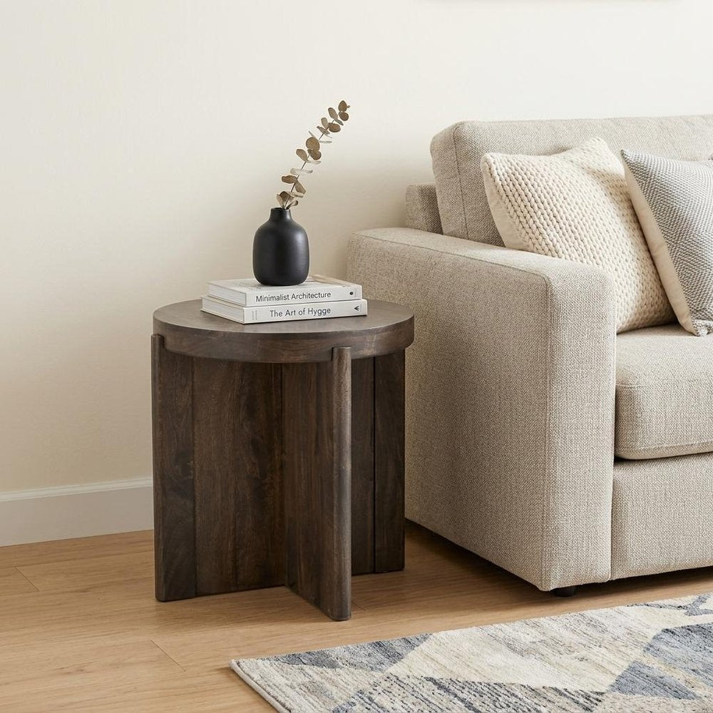24" Brown Solid Wood Round Cross Leg End Table
