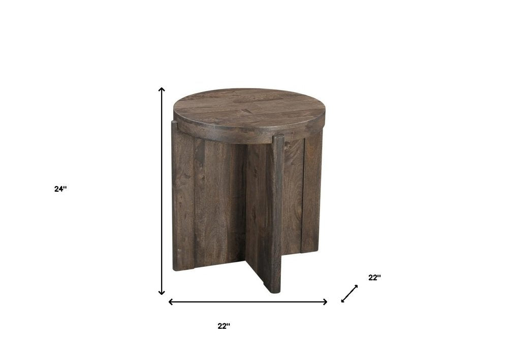24" Brown Solid Wood Round Cross Leg End Table