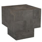 22" Gray Distressed Solid Wood Square Block End Table