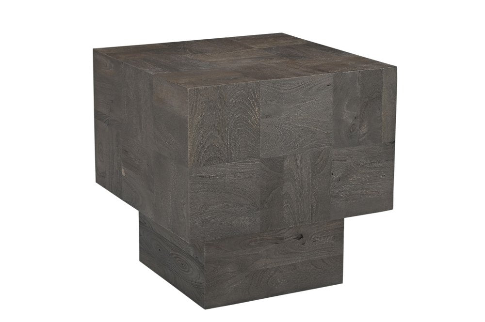 22" Gray Distressed Solid Wood Square Block End Table