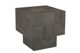 22" Gray Distressed Solid Wood Square Block End Table
