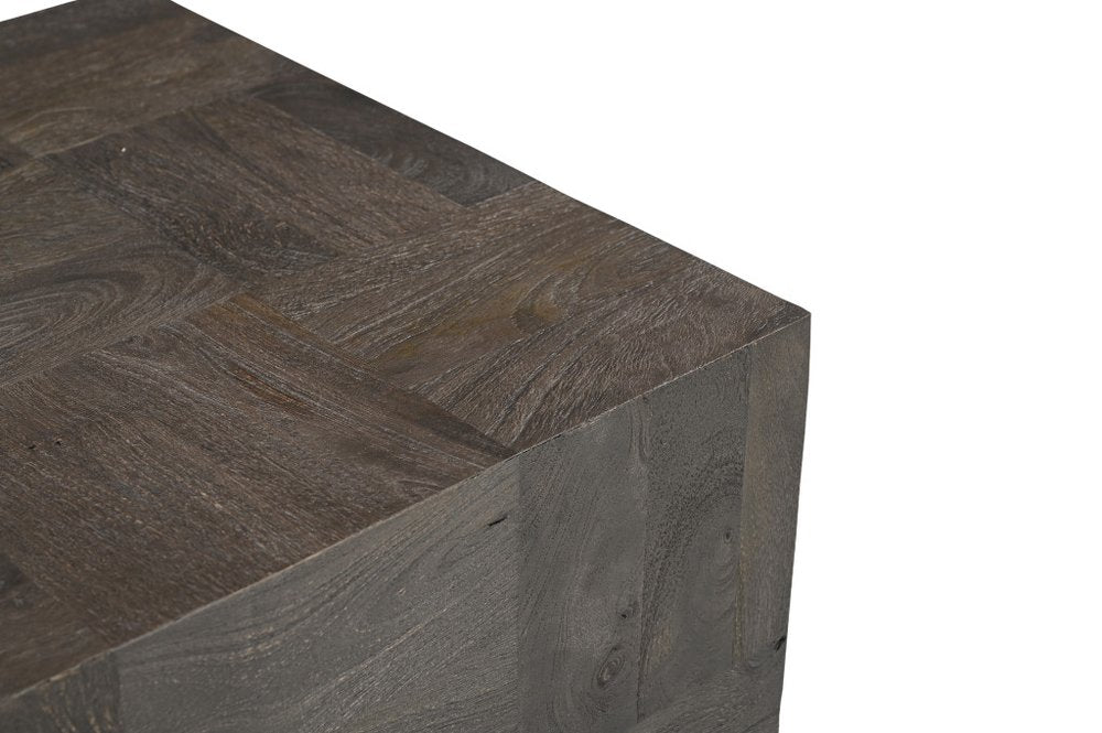 22" Gray Distressed Solid Wood Square Block End Table