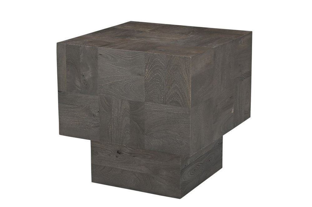 22" Gray Distressed Solid Wood Square Block End Table