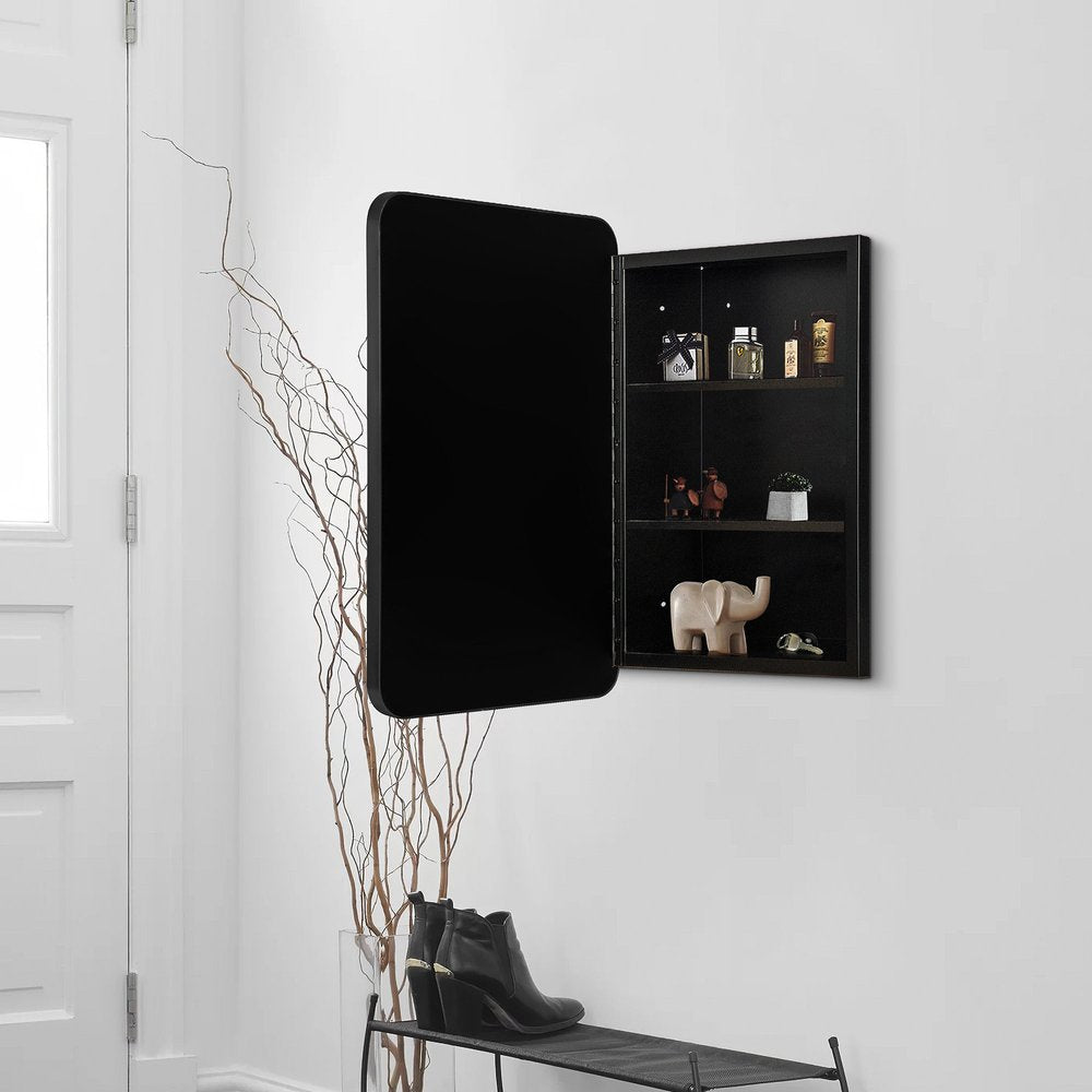 24" Black And Clear Wood Wall Mounted Single Door Medicine Cabinet
