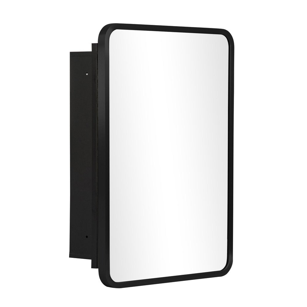 24" Black And Clear Wood Wall Mounted Single Door Medicine Cabinet