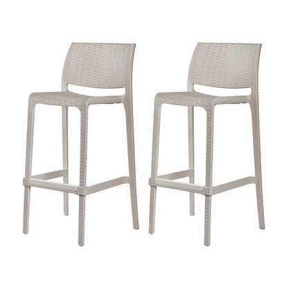 Set of Two 30" Taupe Faux Rattan Outdoor Bar Height Chairs