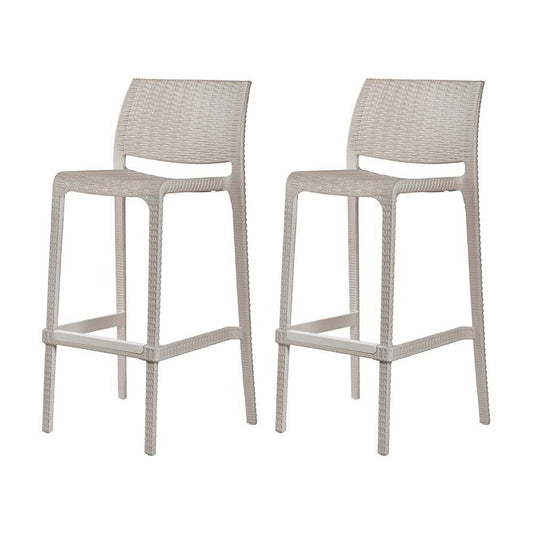 Set of Two 30" Taupe Faux Rattan Outdoor Bar Height Chairs