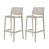 Set of Two 30" Taupe Faux Rattan Outdoor Bar Height Chairs