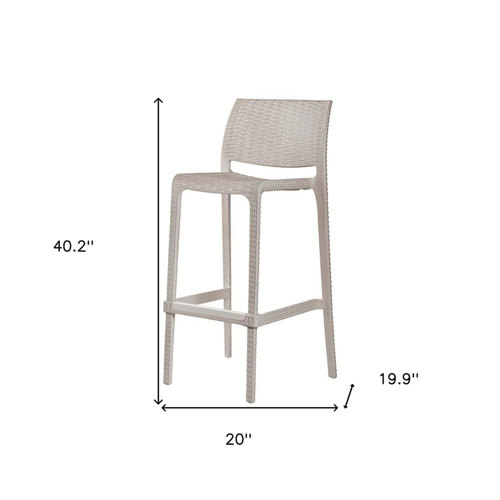 Set of Two 30" Taupe Faux Rattan Outdoor Bar Height Chairs