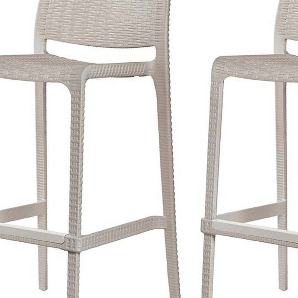 Set of Two 30" Taupe Faux Rattan Outdoor Bar Height Chairs
