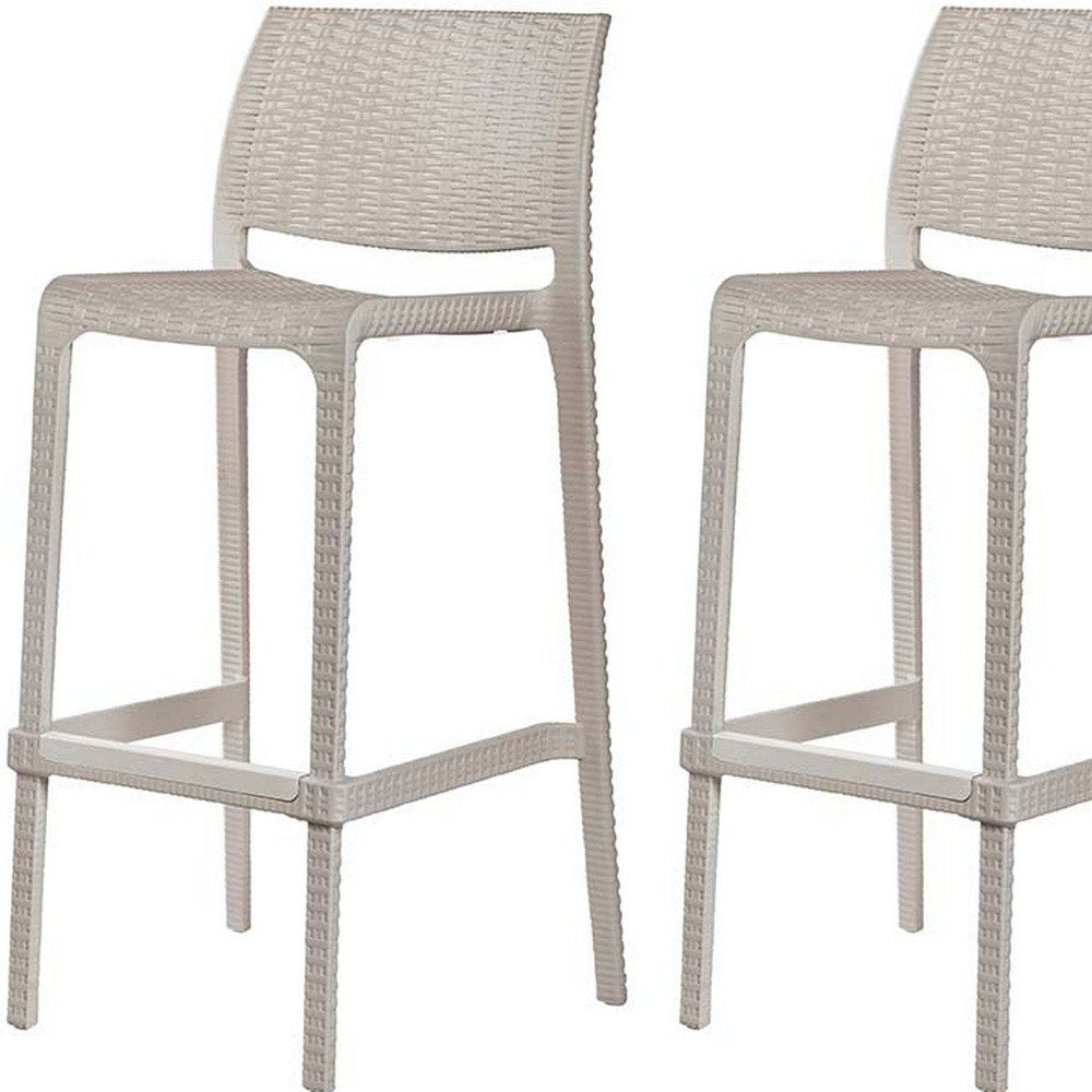 Set of Two 30" Taupe Faux Rattan Outdoor Bar Height Chairs