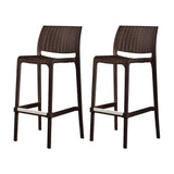 Set of Two 30" Brown Faux Rattan Low Back Outdoor Bar Height Chairs