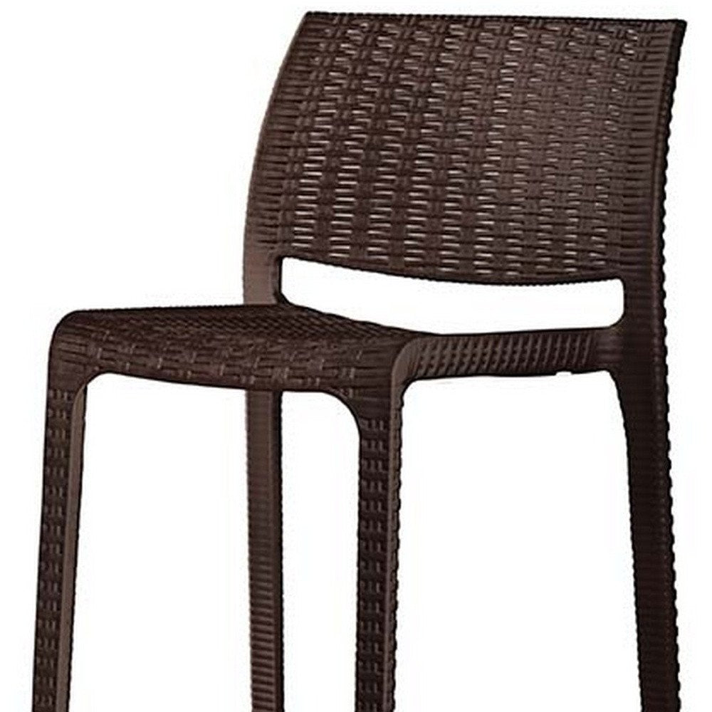 Set of Two 30" Brown Faux Rattan Low Back Outdoor Bar Height Chairs