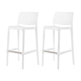 Set of Two 30" White Faux Rattan Low Back Outdoor Bar Height Chairs