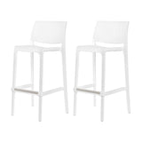 Set of Two 30" White Faux Rattan Low Back Outdoor Bar Height Chairs