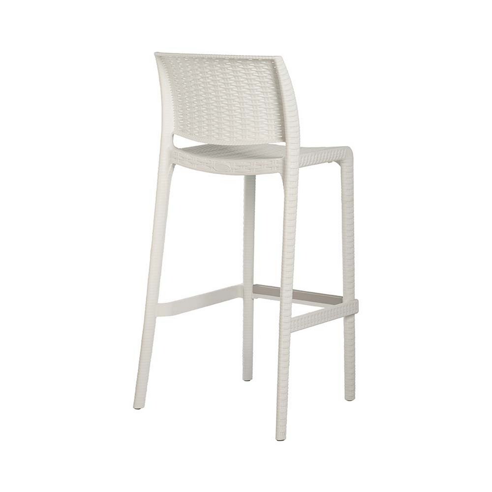 Set of Two 30" White Faux Rattan Low Back Outdoor Bar Height Chairs