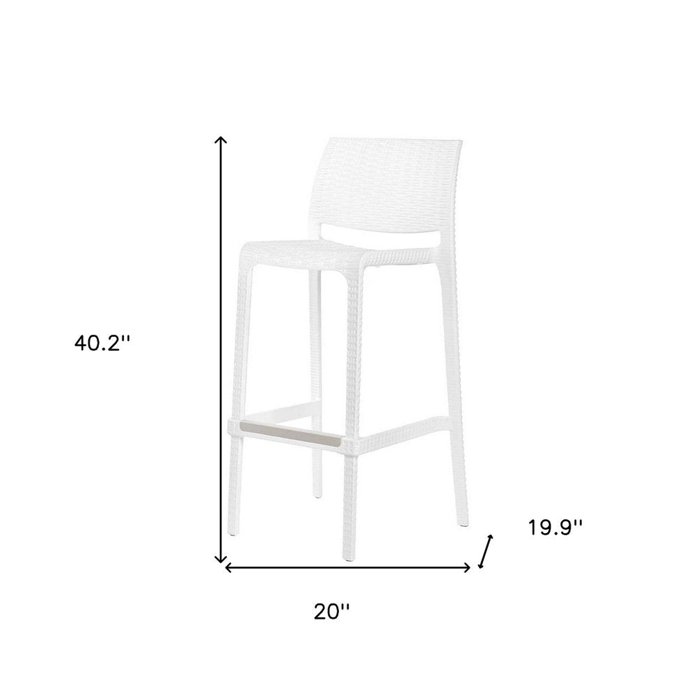 Set of Two 30" White Faux Rattan Low Back Outdoor Bar Height Chairs