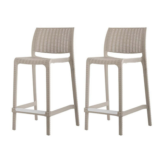 Set of Two 26" Taupe Faux Rattan Low Back Outdoor Counter Height Bar Chairs