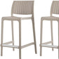 Set of Two 26" Taupe Faux Rattan Low Back Outdoor Counter Height Bar Chairs