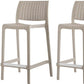Set of Two 26" Taupe Faux Rattan Low Back Outdoor Counter Height Bar Chairs