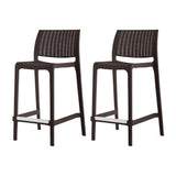 Set of Two 26" Brown Faux Rattan Low Back Outdoor Counter Height Bar Chairs