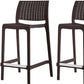 Set of Two 26" Brown Faux Rattan Low Back Outdoor Counter Height Bar Chairs
