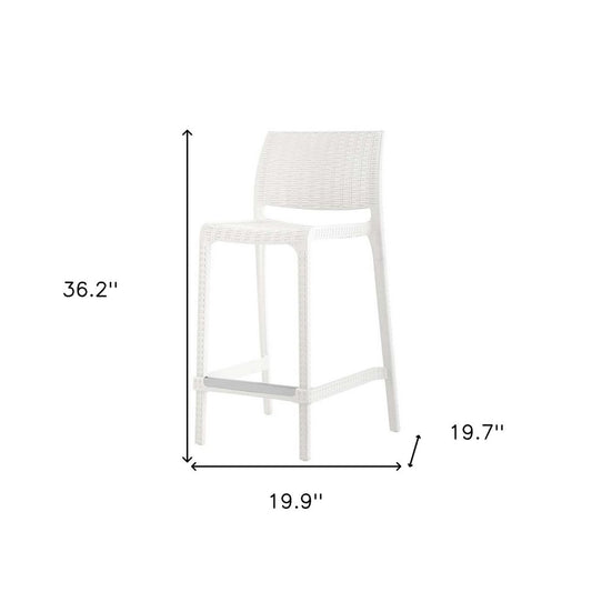 Set of Two 26" White Faux Rattan Low Back Outdoor Counter Height Bar Chairs