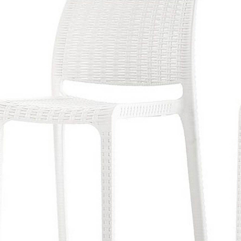 Set of Two 26" White Faux Rattan Low Back Outdoor Counter Height Bar Chairs