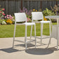 Set of Two 26" White Faux Rattan Low Back Outdoor Counter Height Bar Chairs