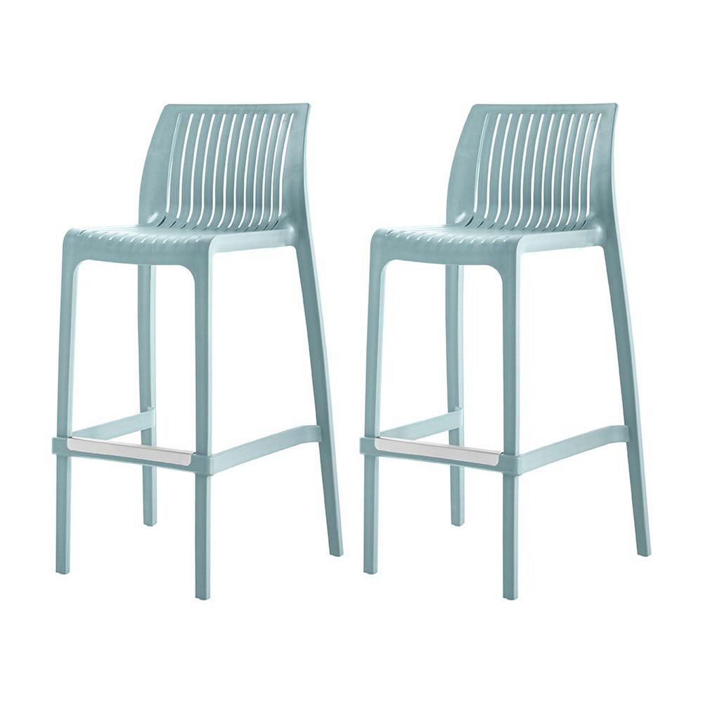 Set of Two 30" Baby Blue Heavy Duty Plastic Low Back Outdoor Bar Height Chairs