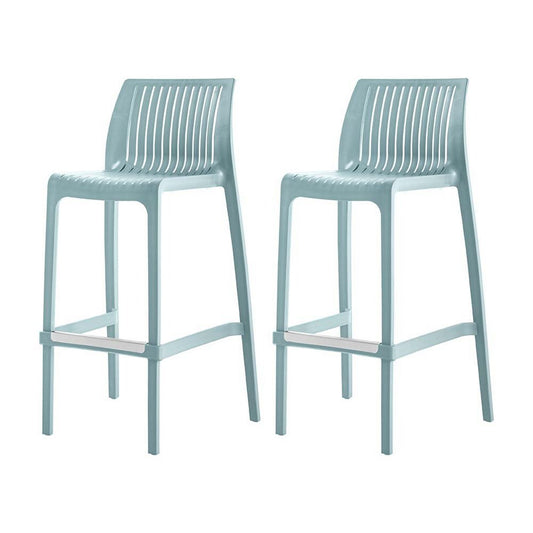 Set of Two 30" Baby Blue Heavy Duty Plastic Low Back Outdoor Bar Height Chairs
