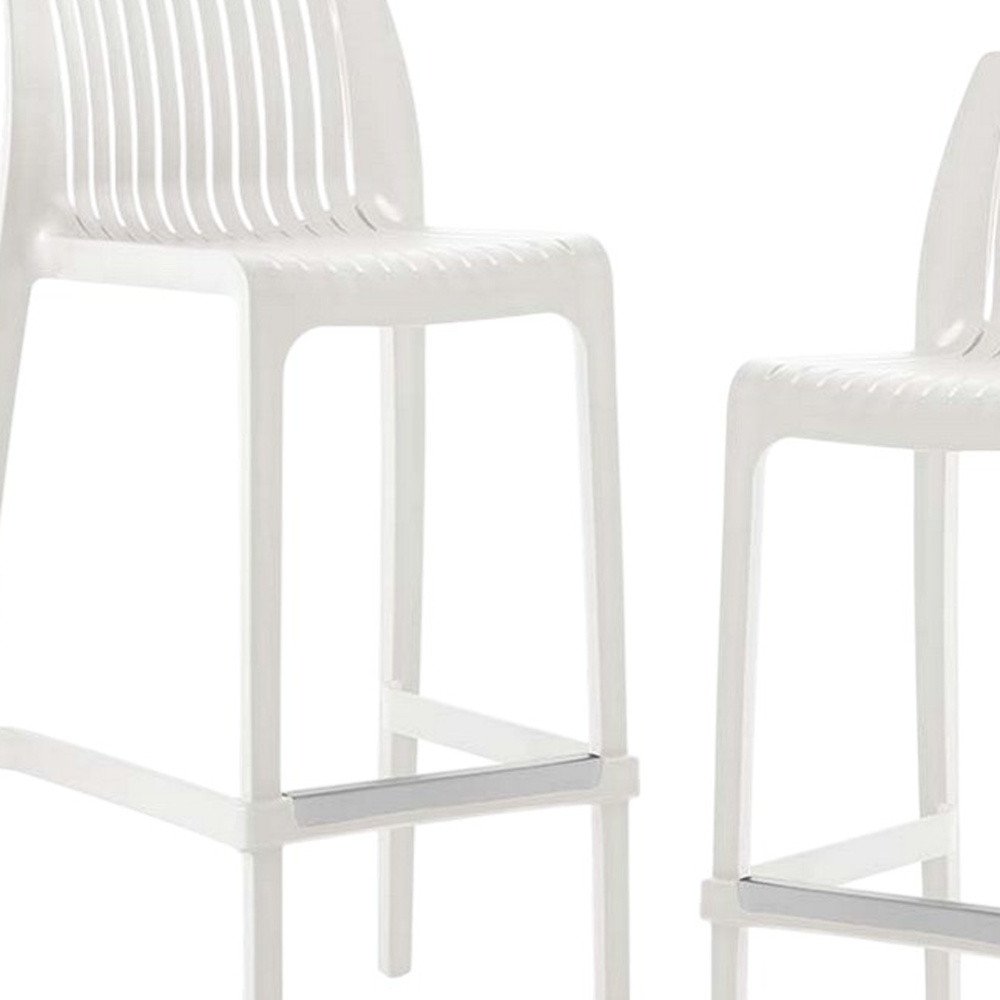Set of Two 30" White Heavy Duty Plastic Low Back Outdoor Bar Height Chairs