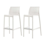 Set of Two 30" White Heavy Duty Plastic Low Back Outdoor Bar Height Chairs