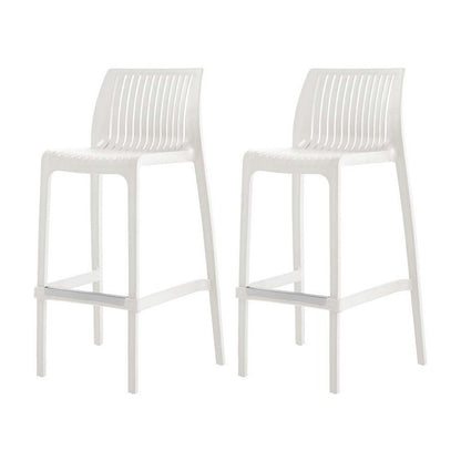 Set of Two 30" White Heavy Duty Plastic Low Back Outdoor Bar Height Chairs