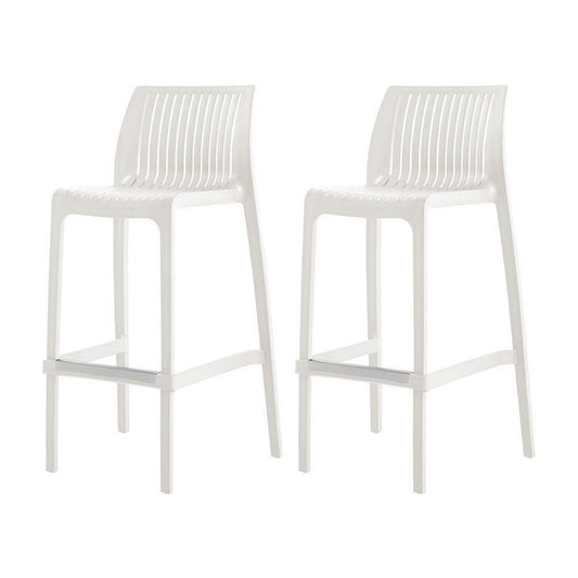 Set of Two 30" White Heavy Duty Plastic Low Back Outdoor Bar Height Chairs