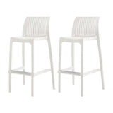 Set of Two 30" White Heavy Duty Plastic Low Back Outdoor Bar Height Chairs