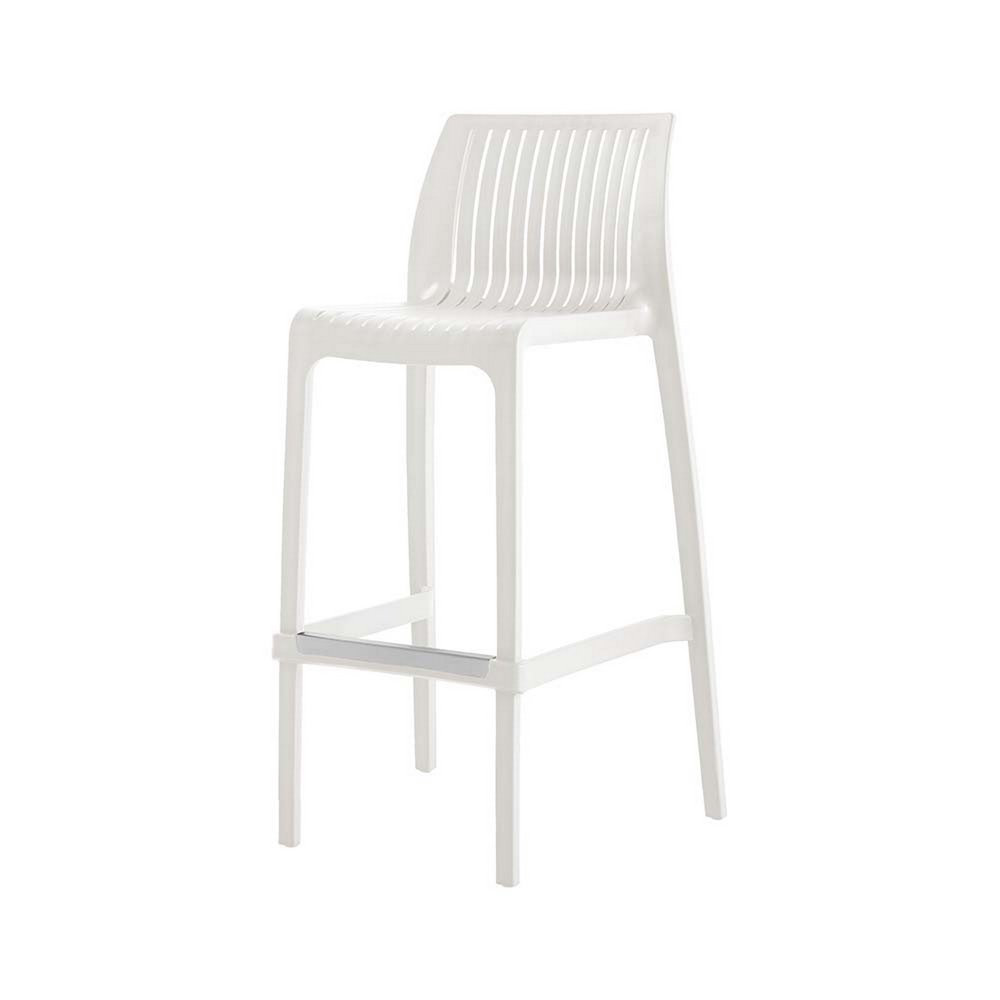 Set of Two 30" White Heavy Duty Plastic Low Back Outdoor Bar Height Chairs